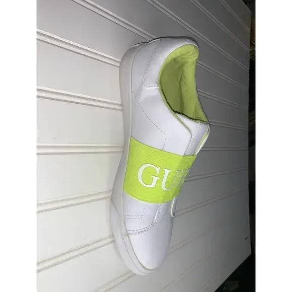Guess White Fluorescent Yellow Slip On Women’s Tennis Shoes Sz 8.5 Med - Picture 4 of 10